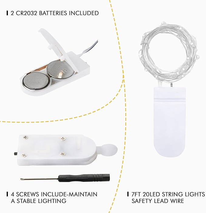 12 Pack Fairy Lights Battery Operated, 7FT 20 LED Waterproof Silver Wire Firefly Starry String Lights, Ideal for Wedding Centerpieces, Mason Jars, Party, Christmas Decor(Cool White)
