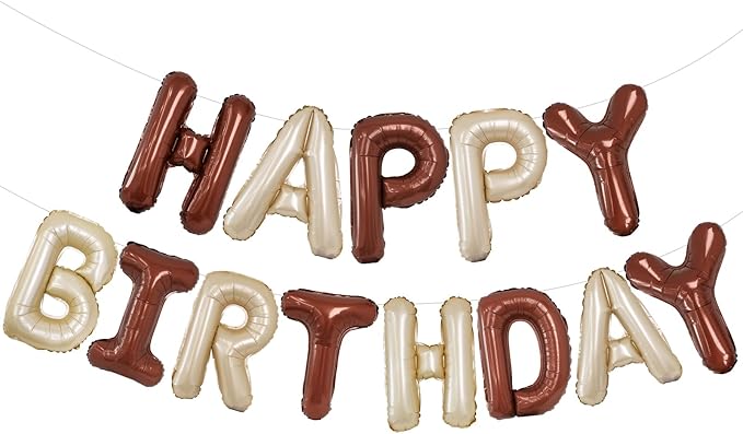 Beige Brown Happy Birthday Balloon Banner, 16 Inch Foil Mylar Cream Brown Happy Birthday Balloons Letters, Off White Birthday Sign, Neutral Tan Birthday Decorations