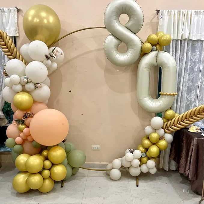 40 Inch Cream Number Balloons 0-9, Giant Self-Sealing Beige Foil Number 0 White Sand Digit Helium Balloon for Boys Girls Women Men Party Anniversary Supplies Decorations