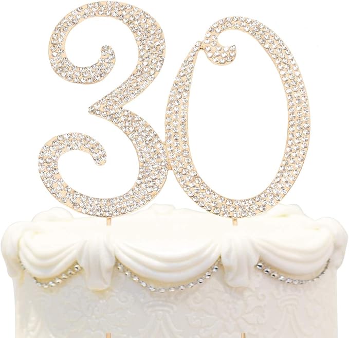 Bling Crystal Rhinestone 30 Birthday Cake Topper - Best Keepsake | 30th Party Decorations Gold