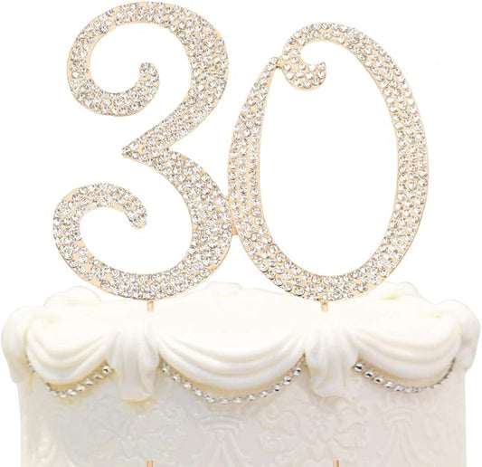 Bling Crystal Rhinestone 30 Birthday Cake Topper - Best Keepsake | 30th Party Decorations Gold