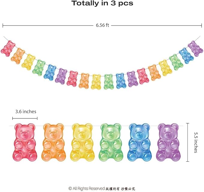 Cheerland Candyland Party Decorations Gummy Candy Bear Banner Streamers Colorful Bear Candy Garland Decoration for Christmas Baby Shower Birthday Kids Birthday Hanging Banner Decoration Pack of 3