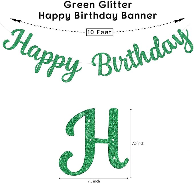 Glitter Happy Birthday Banner and Sign, Reusable Birthday Party Garland Wall Backdrop Banners, DIY Party Supplies Hanging Decorations for All Celebrations (Green)