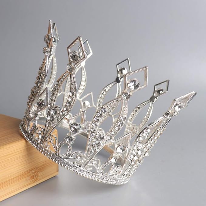 Crown Cake Topper Rhinestone Crystal Handmade Tiara Cake Decoration for Baby Shower Birthday Wedding Party Favors (Silver)