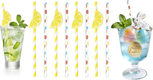 100 Pcs Hapyy Easter Paper Straws, Disposable Drinking Straws for Juices Coffee Easter Party Supplies Decorations Biodegradable Spring Birthday Party,Wedding Decorations Supplies