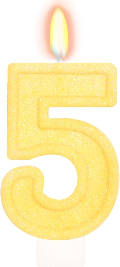 Yellow Birthday Candles for Boys Girls - Number 5 Candle Cake Topper for Yellow Party Decorations Sunflower Birthday Decorations