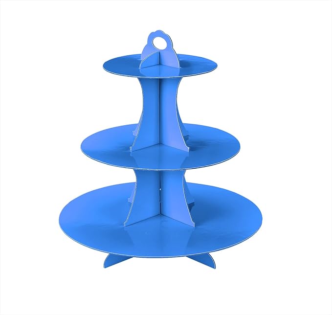 YLDW Cupcake Stand 2Pcs, 3-Tier Cupcake Stand Display, Cardboard Cup Cake Tower Stand, Disposable Dessert Stand for Birthday Tea Party Baby Shower Treat Decorations, Blue
