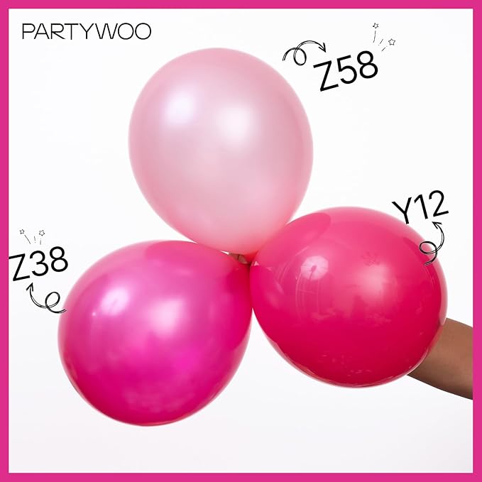 PartyWoo Pearl Hot Pink Balloons 140pcs Different Sizes of 18 12 10 5 Inch Magenta Fuchsia Dark Pink Balloon Arch Kit Garland for Bridal Baby Shower Princess Birthday 1950s Party Decorations Pink-Z38