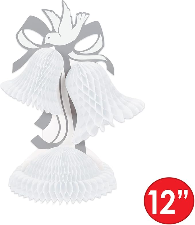 Beistle Tissue Bell Centerpiece, 12-Inch, White/Silver (Pack of 2)
