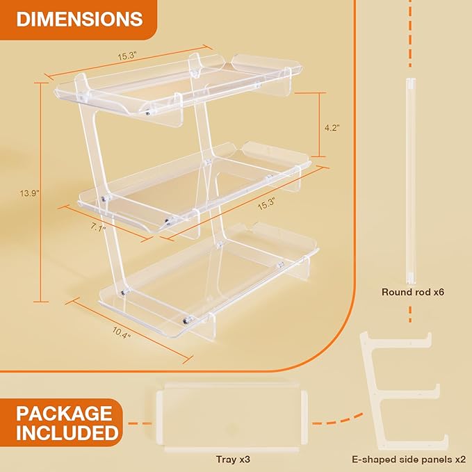 Bakzon 3 Tier Acrylic Serving Tray, 15.3" x 7.1" Dessert Table Display Set Stand for Party, Desserts, Fruits, Cookies – Reusable Collapsible Tiered Platters for Cupcakes, Veggies, and Sweet Treats