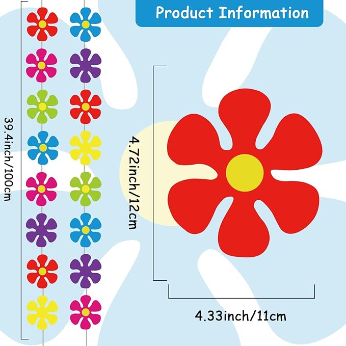 12 Packs Flower Paper Garland kit Decorations Spring Hippie Flower Paper Cutouts 60's Hippie Party Banners Groovy Hanging Swirl Peace and Love for Birthday Party Baby Shower Home Favor Supplies
