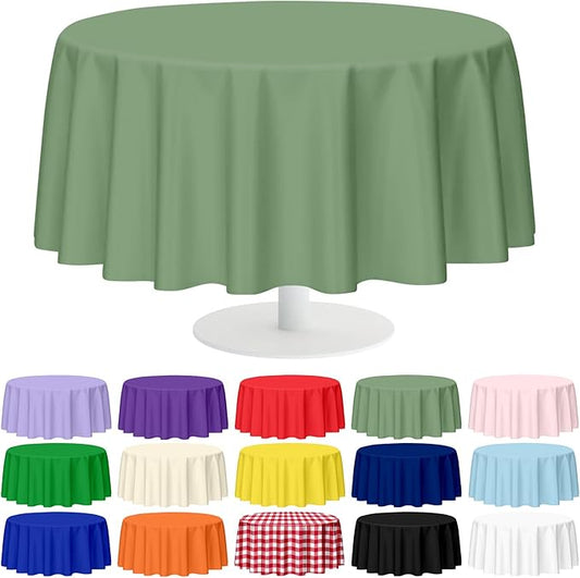 Mulbozy 12 Pack Sage Green Round Tablecloth, 84 Inches Plastic Table Cover, Premium Disposable Round Party Tablecloth for Restaurant Dinners, Wedding, Grad Party, BBQ, Outdoor Camping