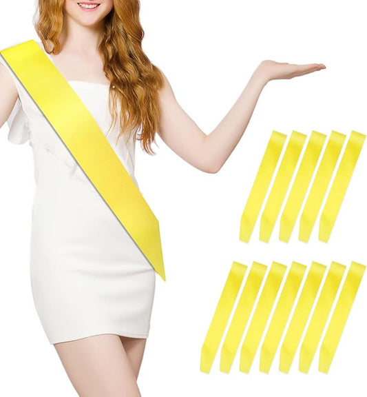 12 Pcs Blank Satin Sash Party Decorations Plain Sash Satin Sash Yellow Sash Pageant Sash Sashes for Birthday, Wedding, Graduation, DIY, Beauty Pageant, Hen Party, Homecoming, Make Your Own Sash