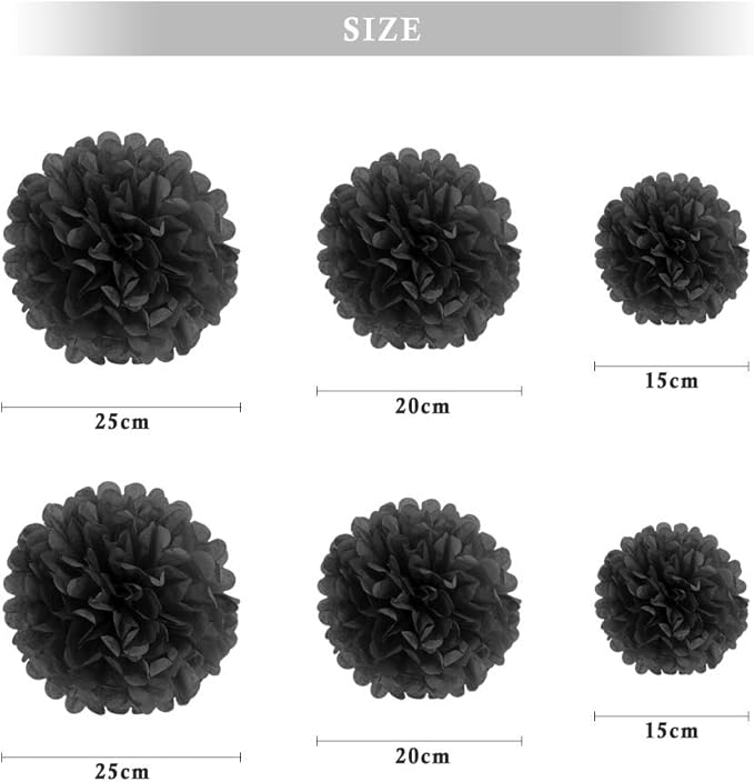 Binpeng Paper Pom Poms Hanging Paper Flower Ball Wedding Party Celebrations Decorations Outdoor Decoration Flowers Craft for Party Birthday Party (Black 6PCS)