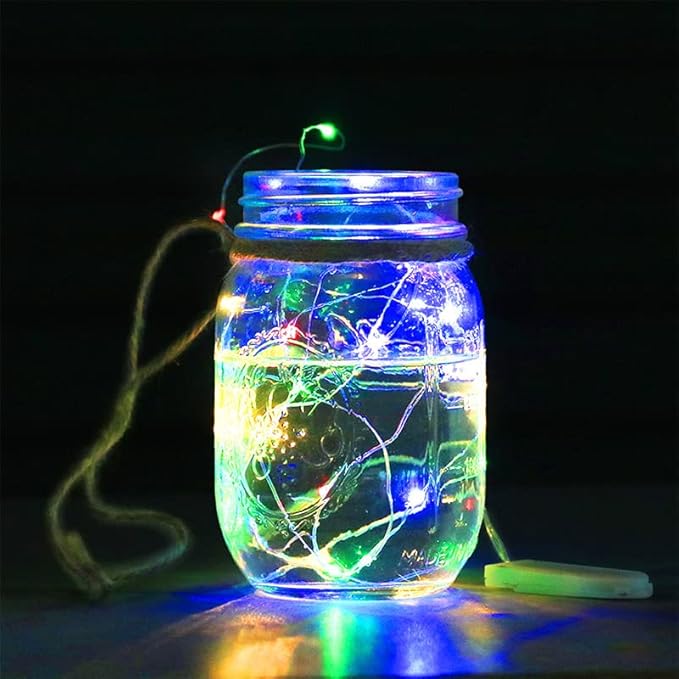 BXROIU Fairy Lights CR2032 Battery Operated,6.6Ft/2Meter 20 LEDs Micro Silver Wire String Lights for Bedroom Christmas Party Wedding Decoration (Multi-Colour, 6 Pack)