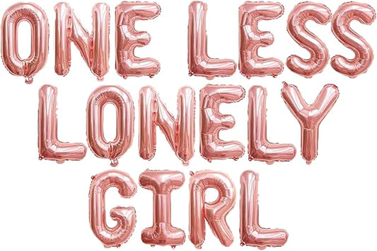 One Less Lonely Girl Rose Gold Balloons Bachelorette Party Decor, 16 Inch Letters Foil Mylar Balloon Banner Decor, Naughty Bachelorette Party Favors Bridal Shower or Wedding Party Supplies