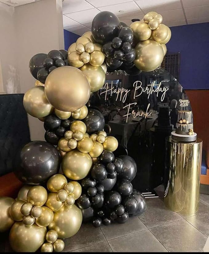 Black and Gold Balloon Arch Garland Kit 153pcs with Star, 22 18 12 10 5in Different Size Black and Gold Confetti Latex Balloons for Birthday Anniversary Graduation New Year Party Decoration