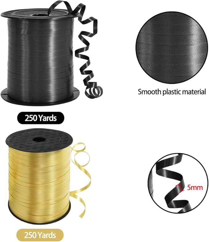 TONIFUL 500 Yards Curling Ribbon-Balloon Ribbon-Balloon String for Art&Craft Decor,Gift Wrapping,Ribbons and Bows for Christmas New Year Halloween Birthday Gifts Graduation Supplies (Black and Gold)