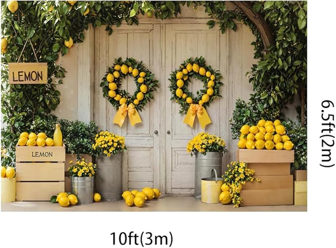 Kate 10x6.5ft Summer Lemonade Party Photography Backdrops White Wooden Door Farm Market Fresh Lemon Photo Background