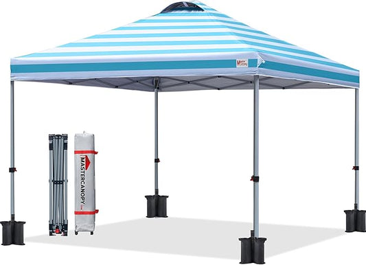 MASTERCANOPY Durable Pop-up Canopy Tent with Roller Bag (10x10, Sky Blue Stripe)