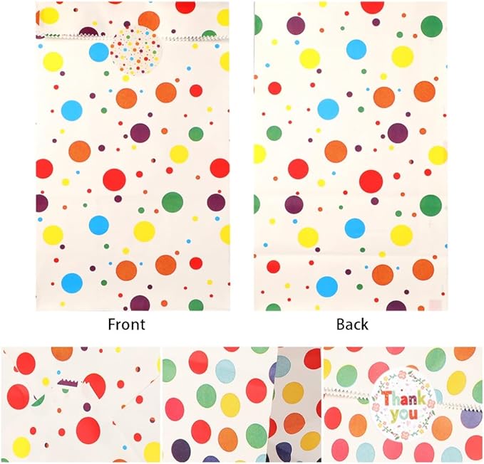 CXWPDD 21 Pack Paper Favor Birthday Bags with 48 Stickers Rainbow Dots and Stripe Party Bags Gift Treat Candy Bags for Baby Shower Wedding Christmas Valentines' Day Christmas 3.54 × 2.36 × 9.45"