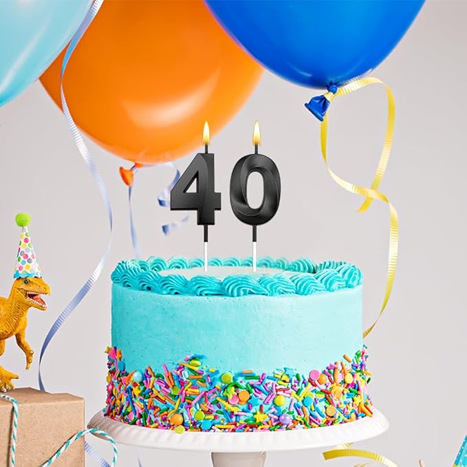 40 Candle 40th Birthday Decorations for Men Black Candles Birthday Topper 40 Candles Cake Topper 40 Birthday Candles for Cake Candle Black Birthday Candles