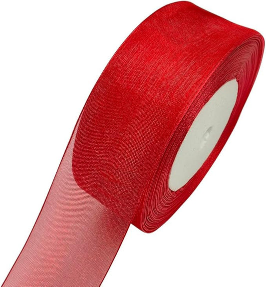 Chenkou Craft Solid Organza Ribbon 2" Christmas Red 1 Roll 50Yards Craft Bow Party Decoration Packing Ribbons (Red, 2"(50mm))