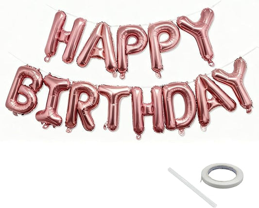 Rose Gold Happy Birthday Balloon Banner Foil Balloons - 16 Inch Mylar Letters Balloons, Reusable Birthday Decorations for Men, Women Party Supplies