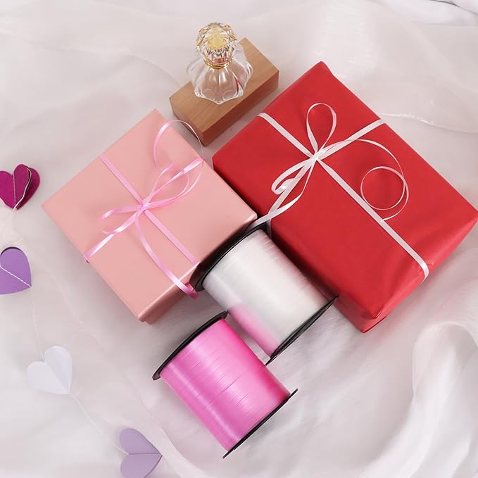 TONIFUL 500 Yards Curling Ribbon-Balloon Ribbon-Balloon String for Art&Craft Decor,Gift Wrapping,Ribbons and Bows for Christmas New Year Birthday Gifts Graduation Supplies (Pink and White)