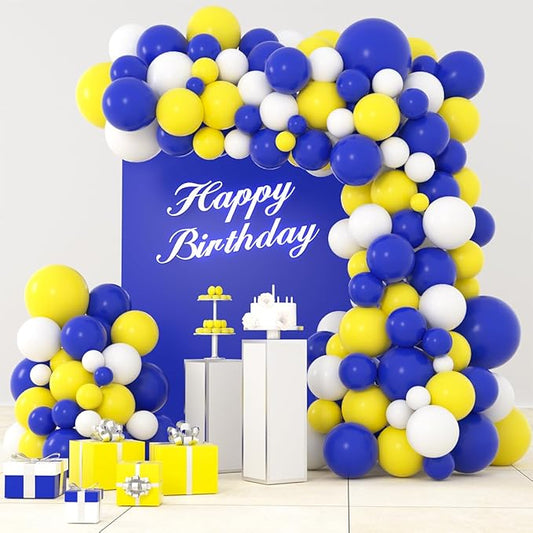 Navy Blue Yellow White Balloon Arch Garland Kit, 122PCS Dark Blue and Yellow Balloons White Balloons for Wedding Retirement Christmas 2025 Graduation Birthday Party Decors