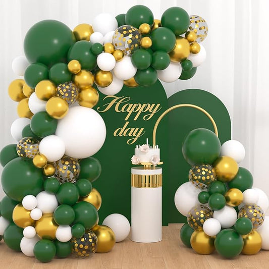 Dark Green White Gold Balloon Garland Arch Kit - Dark Green White Balloons Emerald Green Gold Balloons for Forest Baby Shower Birthday Anniversary Wedding Graduation Party Decorations