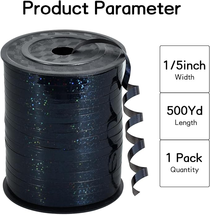 BEISHIDA 500 Yards Black Ribbon Crimped Curling Shiny Metallic Balloon String Roll Gift Wrapping Ribbon for Birthday Halloween Party Decoration