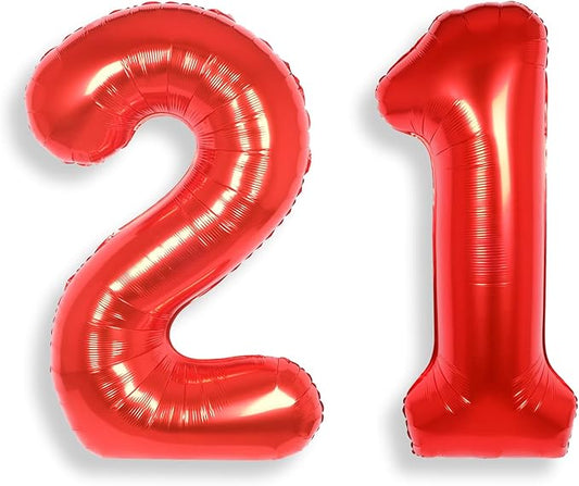 AULE 40 Inch Big Red Foil 21 Number Balloons for Women Large 21st Happy Birthday Decorations Giant Huge Helium Mylar 12 Anniversary Party Decor