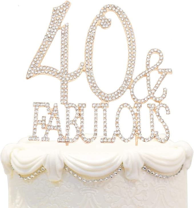 40 & Fabulous Cake Topper 40 Years Birthday Or 40th Wedding Anniversary Gold Crystal Rhinestone Party Decoration