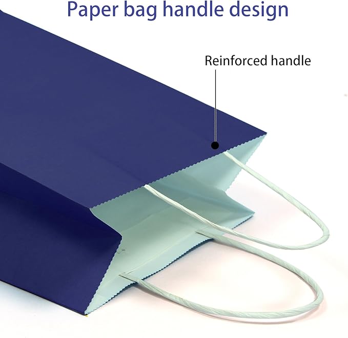 25 PCS Small Gift Bags Blue Kraft Paper Bags with Handles for Party Favors (8.2 x 6 x 3.1 In)