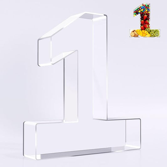 Ledido 10’’ Acrylic Number Charcuterie Board Box, Reusable Fillable Serving Tray for Candy Cake Fruit Snack, Easy-Clean Acrylic Charcuterie Tray for Birthday Anniversary Party Decorations, Number 1