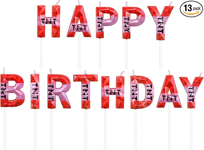 13PCS TNT Themed Letter Candles Happy Birthday Candles for Boys Girls, Craft Pixels Cake Topper, TNT Birthday Cake Decorations,Pixel Birthday Cake Candle,Kids Themed Party Supplies (a Set -13pcs)
