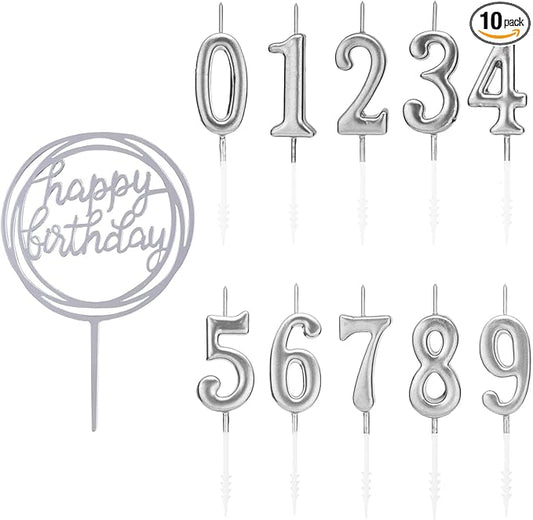 10-Piece Number Birthday Candles - Glitter Cake Topper Decoration for Birthday and Wedding Parties