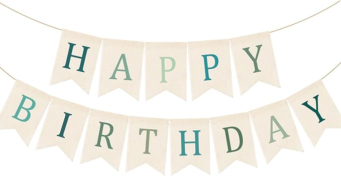 Doumeny Happy Birthday Burlap Banner Boho Birthday Banner Garland Neutral Green Bohemian Party Bunting Flag Colorful Happy Birthday Sign Hanging Garland for Home Fireplace Nursery Party Backdrop Decor