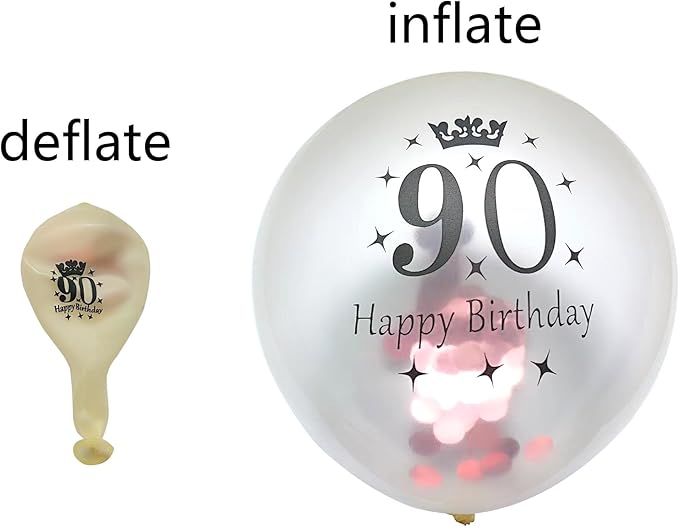 SHUNTAI 90th Birthday Balloons Rose Gold 90th Birthday Decorations for Women Her Latex Confetti Balloon 90 Year Old Anniversary Theme Happy Birthday Party Supplies 15 Pack 12 Inch