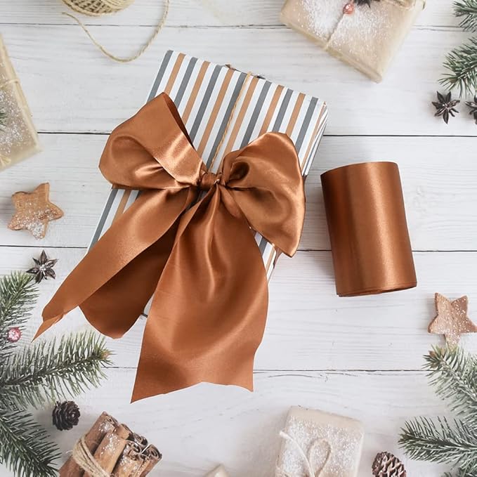 TONIFUL 4 Inch Wide Coffee Brown Solid Satin Ribbon 22yd Fabric Large Ribbon for Cutting Ceremony Grand Opening Chair Sashes Table Hair Car Bows Floral Craft Sewing Wrapping Wedding Party Decoration