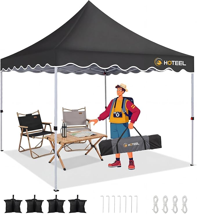 COBIZI 10x10 Pop Up with 3 Sidewalls, Canopy Tent 10x10 for Parties, Backyard, Commercial, Waterproof and Portable Instant Shelter UV50+ Outdoor Canopy Gazebo with 4 Sandbags(Black)