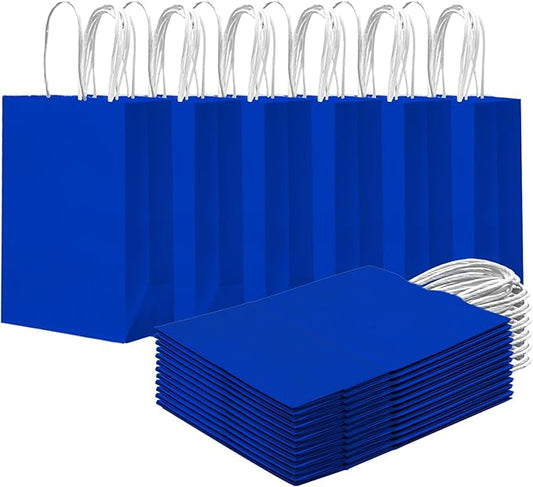 qiqee 24PCS Small Gift Bag with Handles Bulk 8.3"x6"x3" Gift Bags Diamond Blue Bags Multiple Uses (Small Size)