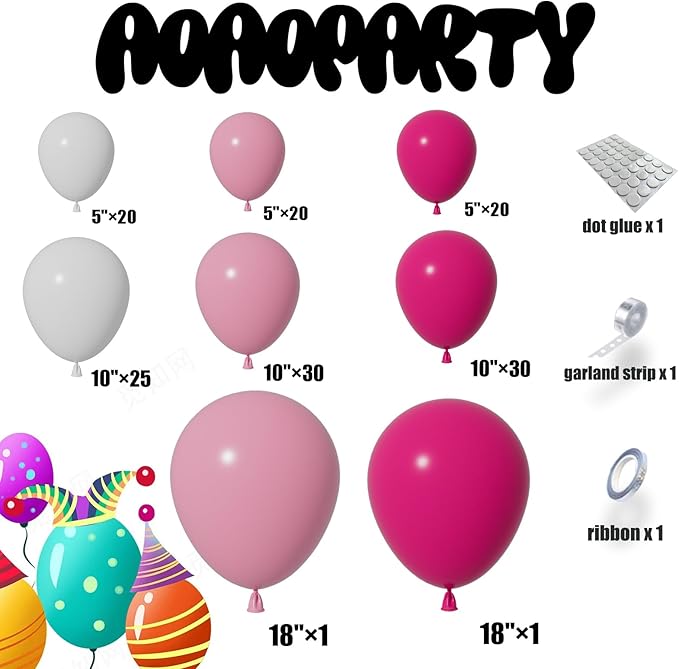 Pink Balloons Garland Arch Kit Different Sizes Pack 150Pc 18Inch 10Inch 5Inch Latex Hot Pink White Balloons for Wedding Birthday Baby Shower Bridal Shower Party Decorations