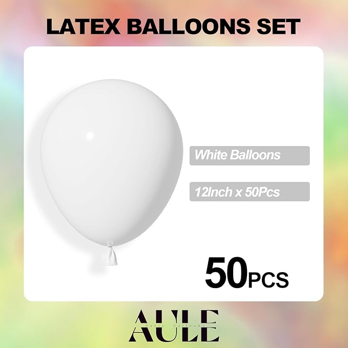 AULE White Latex Balloons 50 Pcs 12 Inch Helium Balloons Happy Birthday Graduation Baby Shower Party Decorations