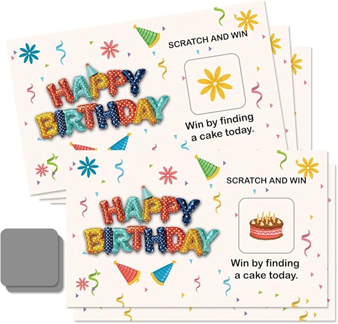 50 Pcs Happy Birthday Scratch off Game Cards, Colorful Balloons Scratch Cards for Birthday Party, Lottery Group Games Activity, Birth Day Raffle Tickets, Party Supplies