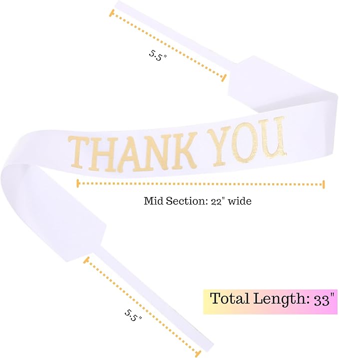 Set of 12 Bouquet Banner Grosgrain Ribbon Tie Wrap Printed Sash Florist Bulk Supply for Floral Arrangements (White - Thank You)