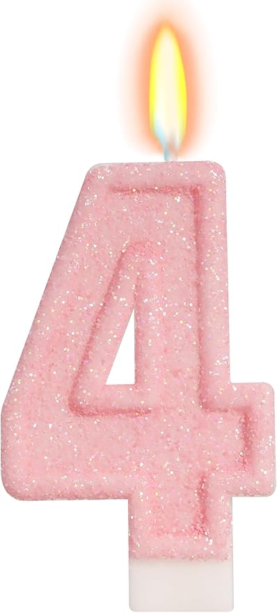 Pink Birthday Candles - Number 4 Candle for 4th Birthday Decorations Girl, Pink Cake Decorations Four Ever Sweet Birthday Decorations Girl