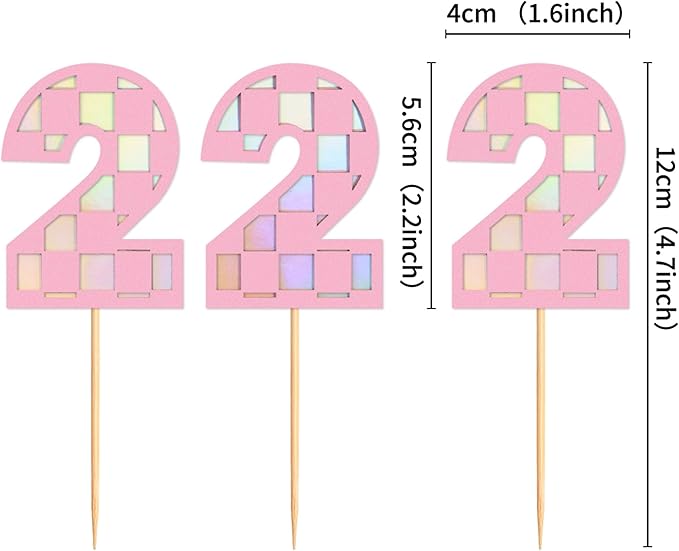 Ercadio 24 Pack Pink Number 2 Cupcake Toppers Pink Checkered Two Cupcake Picks for Smiley Assorted Racing Car Theme Baby Girls 2nd Birthday Party Cake Decoration Supplies