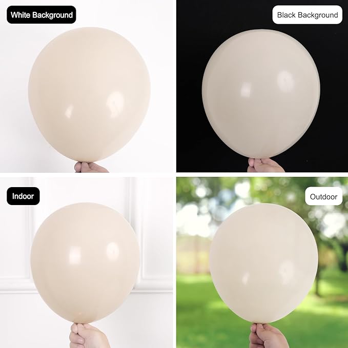 RUBFAC 135pcs Sand White Balloons Cream Beige Latex Balloon, Different Sizes 18 12 10 5 Inch for Garland Arch Wedding Birthday Party Baby Shower Anniversary Boho Decorations